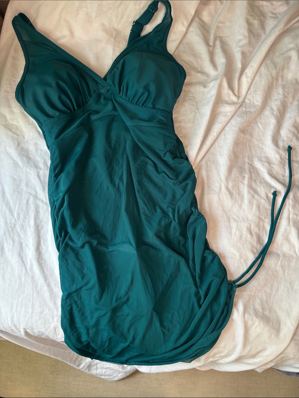 Blooming Jelly Swim Dress Size S Teal Ruched One Piece Swimsuit NWT